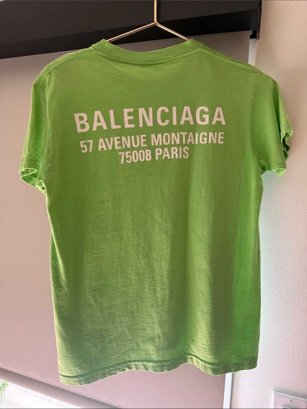 Balenciaga Women’s Neon Green Tee with Graphic writing front and back